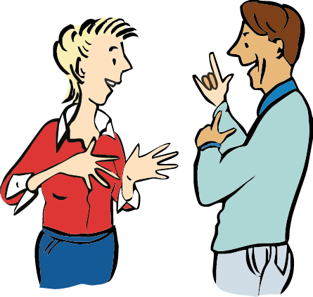 Ein Mann und eine Frau unterhalten sich mit den Händen.
