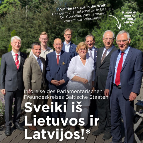 Auf einem Gruppenfoto sind Mitglieder des Parlamentarischen Freundeskreises Baltische Staaten zusammen mit dem deutschen Botschafter in Litauen zu sehen.