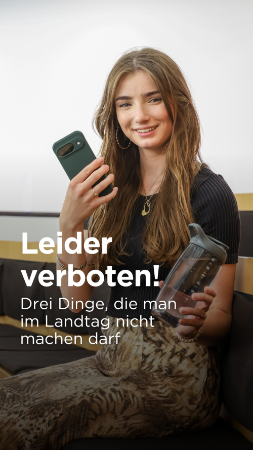 Leonie erklärt im Plenarsaal, welche drei Regeln Besucherinnen und Besucher im Hessischen Landtag beachten müssen.