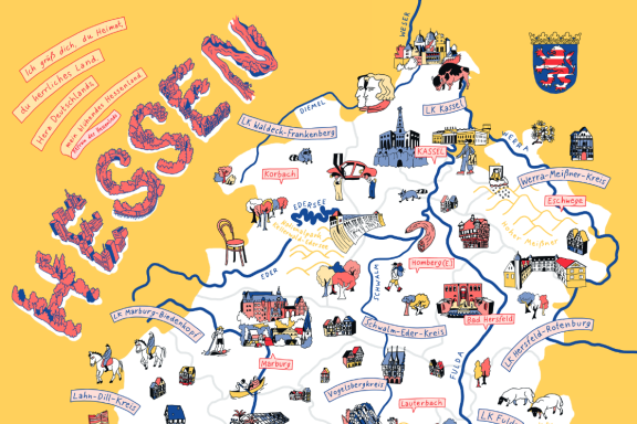 Nahaufnahme der Illustrierten Hessenkarte.
