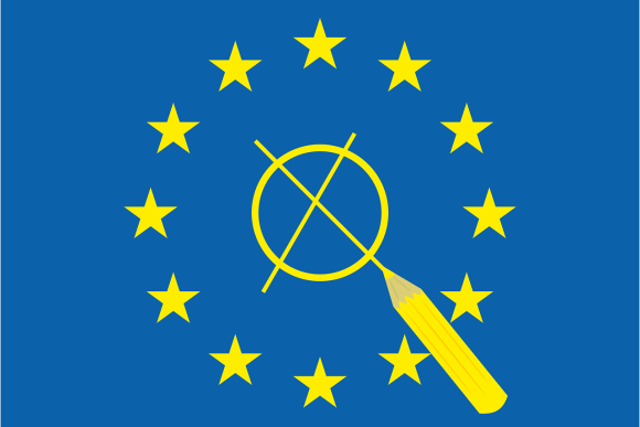 Europaflagge mit Wahlkreuz und Stift