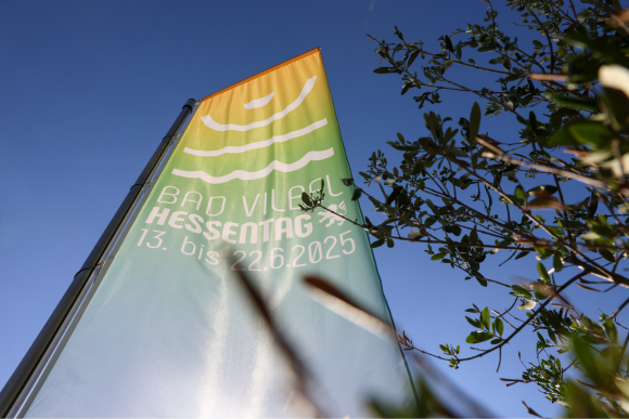 Hessentag Bad Vilbel Fahne Fahne mit Aufschrift Hessentag Bad Vilbel