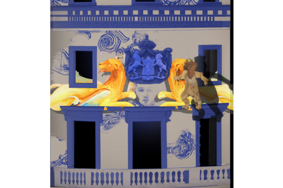 Schlossfassade mit Löwen und Wappen